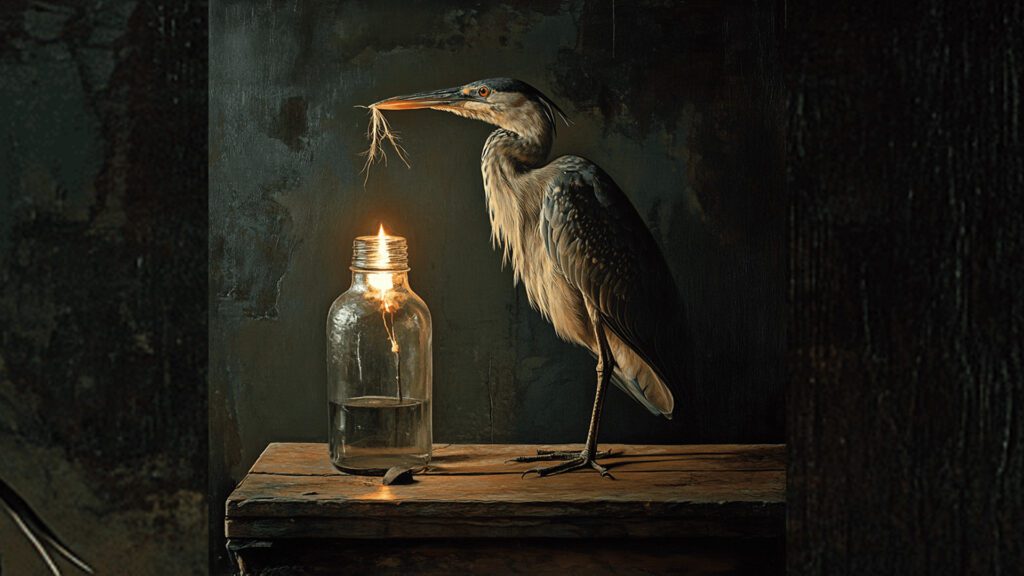 AI illustration of a tame pond heron